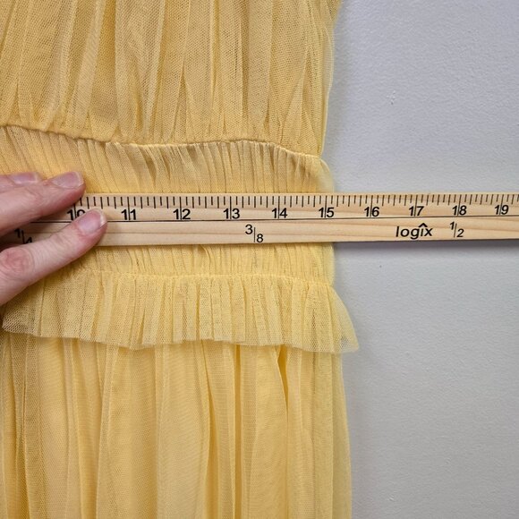 Zara Pastel Butter Yellow V-Neck Tulle Midi Dress Ruffle Ethereal Balletcore - Picture 11 of 16